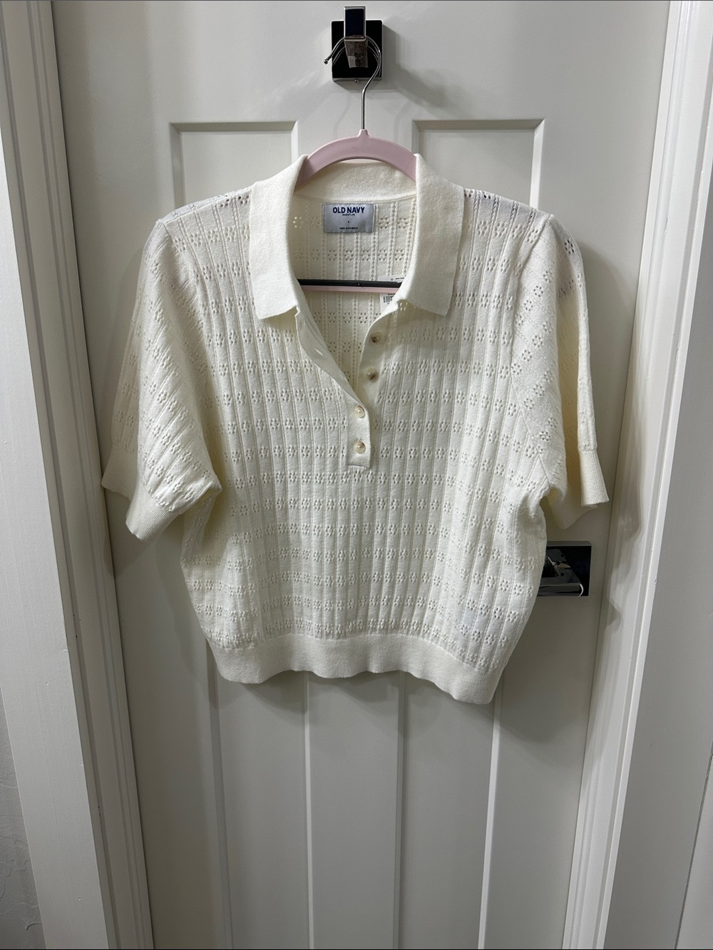 Old Navy Cream Eyelet Knit Polo Button-Down Top L